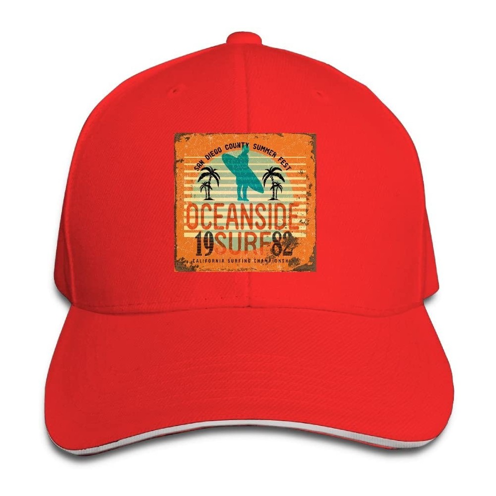 Skullies & Beanies Cotton Adjustable Baseball Cap Oceanside Surf 1982.png- Snapback Hat - Red - C31829ZWTO9 $22.30