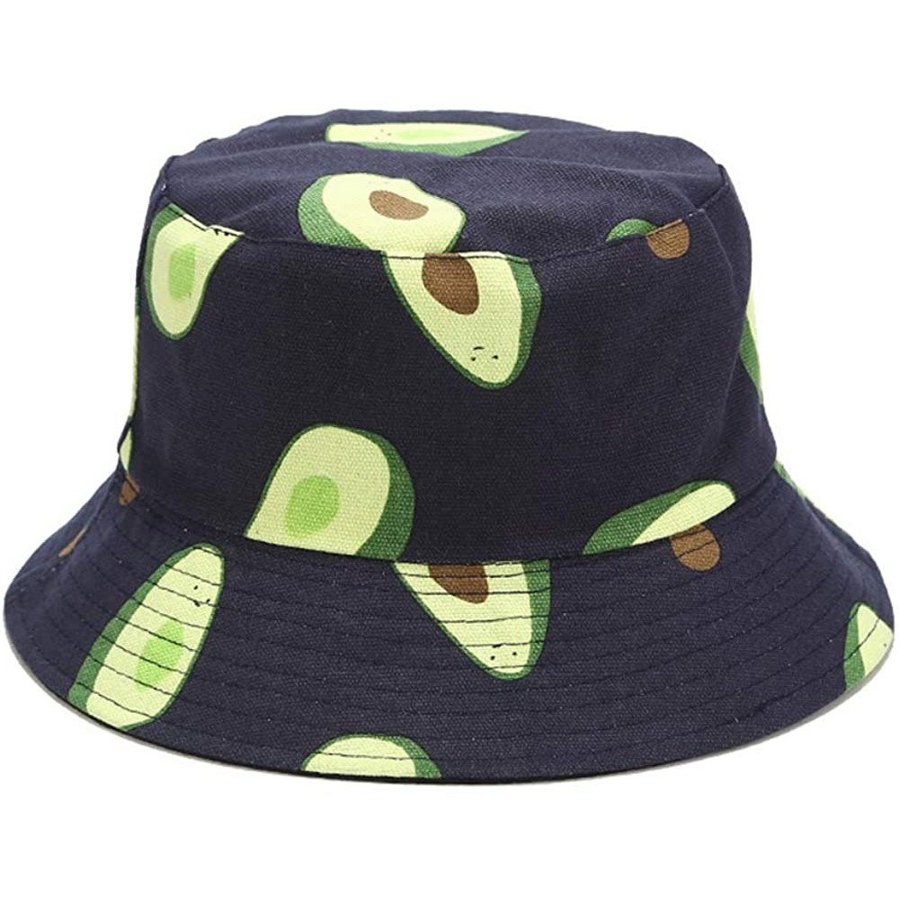 Bucket Hats Unisex Reversible Packable Bucket Hat Sun hat for Men Women - Avocado Dark Blue - CF196Q258EM $16.59