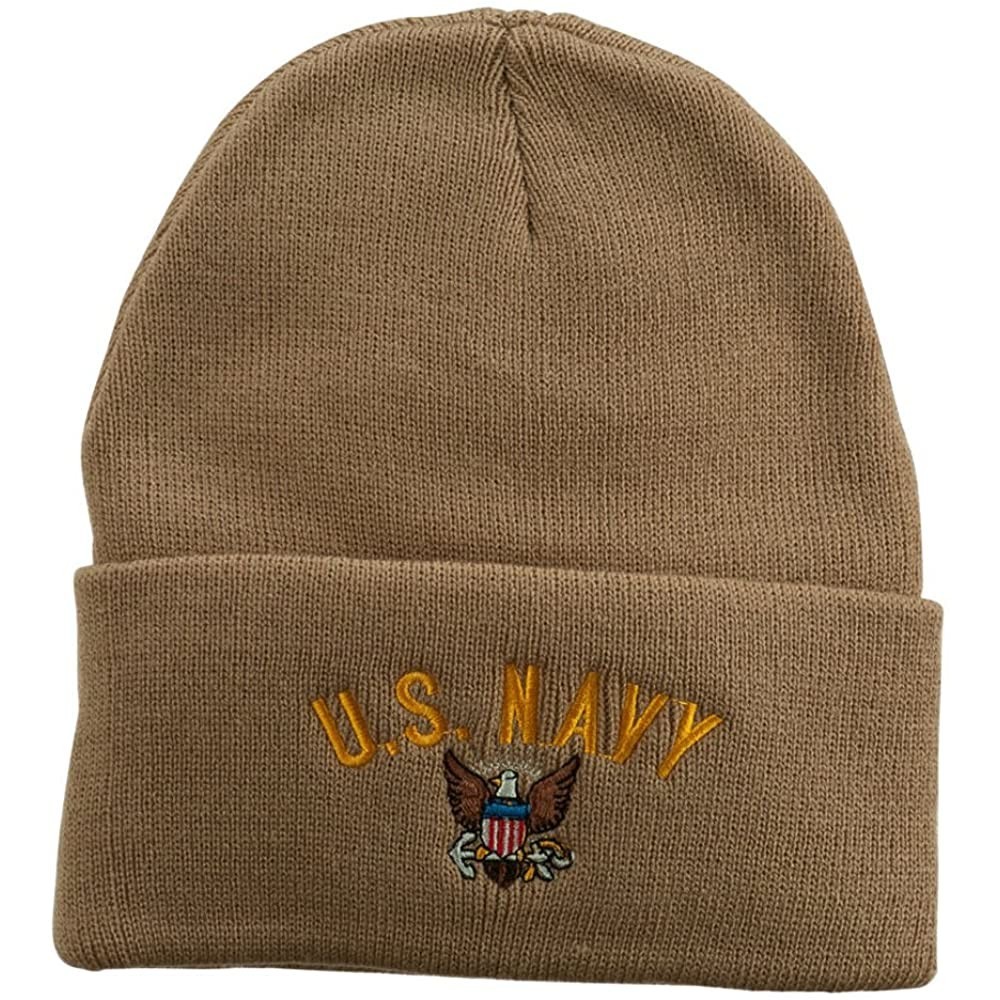 Skullies & Beanies US Navy Logo Embroidered Long Beanie - Khaki - C111USNG2HV $16.73