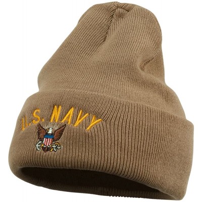 Skullies & Beanies US Navy Logo Embroidered Long Beanie - Khaki - C111USNG2HV $16.73