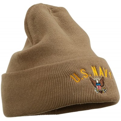 Skullies & Beanies US Navy Logo Embroidered Long Beanie - Khaki - C111USNG2HV $16.73