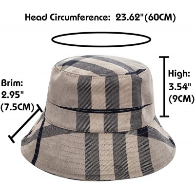 Bucket Hats Plaid Tartan Bucket Hats for Women Vintage Rollable Fisherman Sun Cap - F-black - CJ18YDARQ07 $13.73