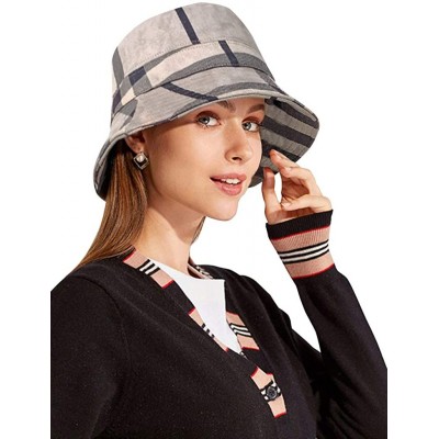 Bucket Hats Plaid Tartan Bucket Hats for Women Vintage Rollable Fisherman Sun Cap - F-black - CJ18YDARQ07 $13.73