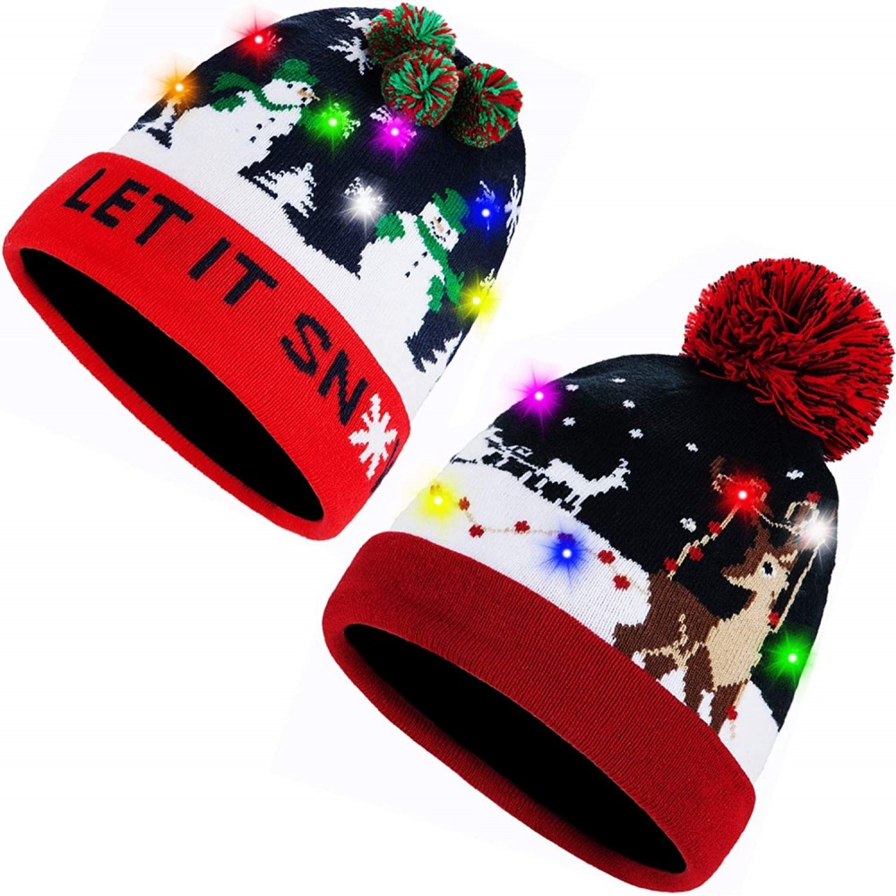 Skullies & Beanies Novelty LED Light Up Christmas Hat Knitted Ugly Sweater Holiday Xmas Beanie Colorful Funny Hat Gift - CU18...