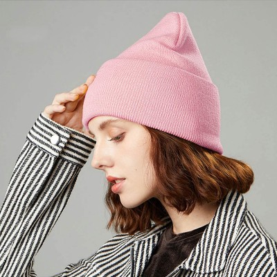 Skullies & Beanies 50% Wool Short Knit Fisherman Beanie for Men Women Winter Cuffed Hats - 5-pink - CH18Z34N879 $10.01