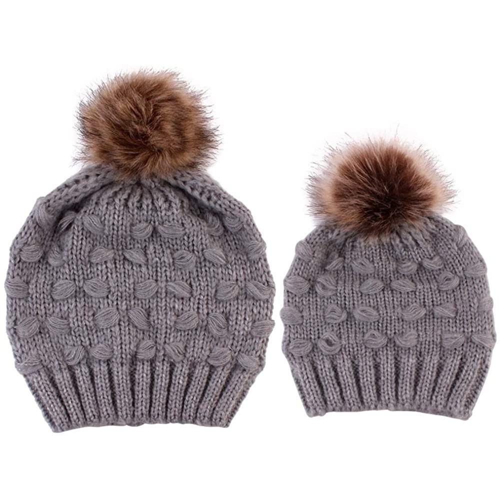 Skullies & Beanies 2PCS Parent-Child Hat Warmer- Mommy and Me Cable Knit Winter Warm Hat Beanie - Grey 03 - CR192ES4NK4 $14.18