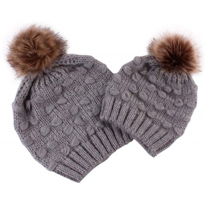 Skullies & Beanies 2PCS Parent-Child Hat Warmer- Mommy and Me Cable Knit Winter Warm Hat Beanie - Grey 03 - CR192ES4NK4 $14.18