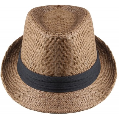 Fedoras Classic Fedora Unisex Woven Straw Summer Hat - B - C818E3C6IEQ $10.68