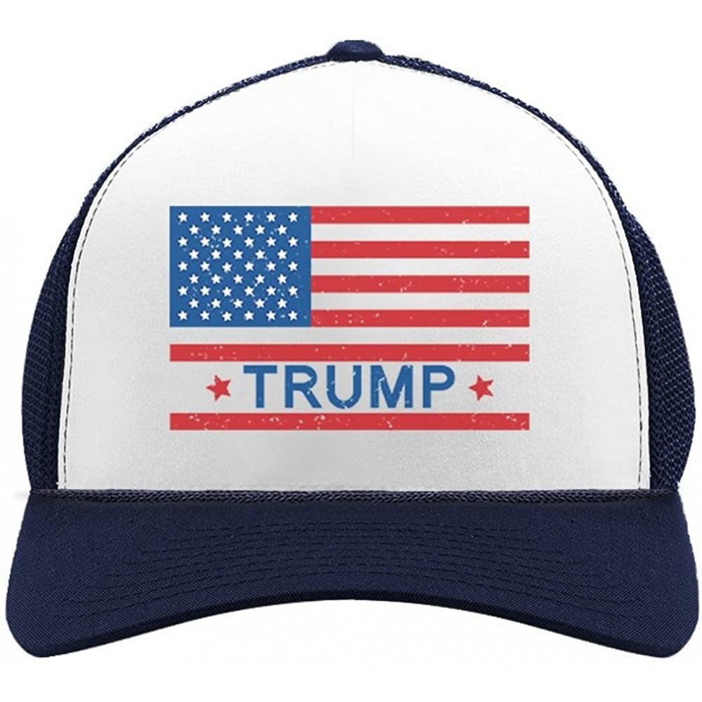 Baseball Caps USA Vintage Flag Donald Trump 2020 Mesh Cap Americana Patriotic Trucker Hat - Navy/White - CQ18EK9LSXU $10.20