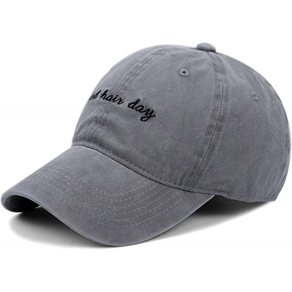 Baseball Caps Men & Women's Washed Cotton Baseball Caps Adjustable Plain Dad Hat - Grey & Letters - CL183NQZU2M $11.58