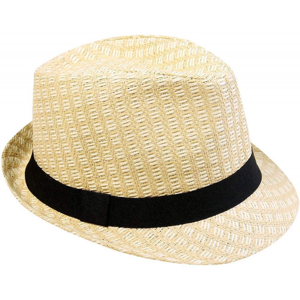 Fedoras Men/Women's Summer 2 Tone Colored Trilby Straw Fedora Hat - Beige - CE1843SEUC0 $14.20