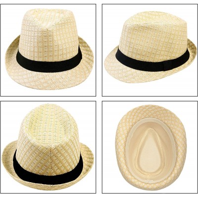 Fedoras Men/Women's Summer 2 Tone Colored Trilby Straw Fedora Hat - Beige - CE1843SEUC0 $14.20