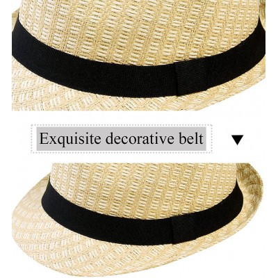 Fedoras Men/Women's Summer 2 Tone Colored Trilby Straw Fedora Hat - Beige - CE1843SEUC0 $14.20