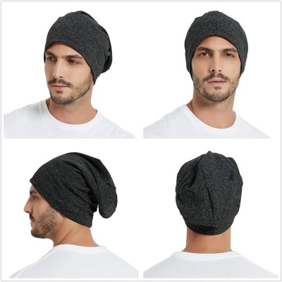 Skullies & Beanies Slouchy Beanie for Men/Women 2-Pack Baggy Skull Cap Summer Winter Knit Hat - Black & Gray (Thick) - CC18XX...