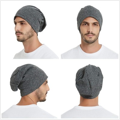 Skullies & Beanies Slouchy Beanie for Men/Women 2-Pack Baggy Skull Cap Summer Winter Knit Hat - Black & Gray (Thick) - CC18XX...