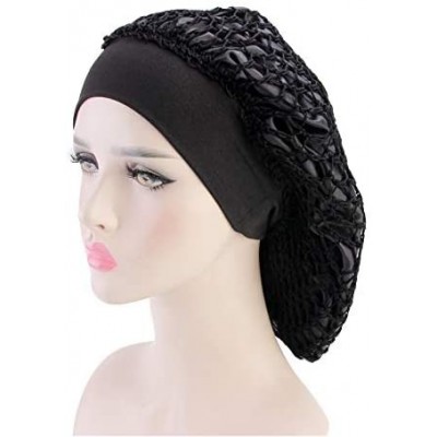 Skullies & Beanies Large Net Night & Day Cap Bonnet Wide Band Crocheted Slouchy Hat for Women - Black - CU18R8OIZT5 $8.05