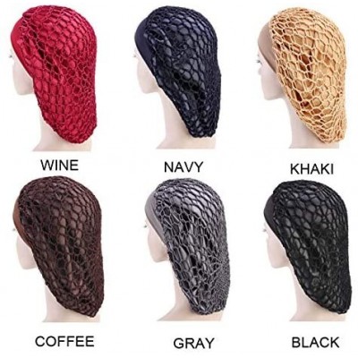 Skullies & Beanies Large Net Night & Day Cap Bonnet Wide Band Crocheted Slouchy Hat for Women - Black - CU18R8OIZT5 $8.05