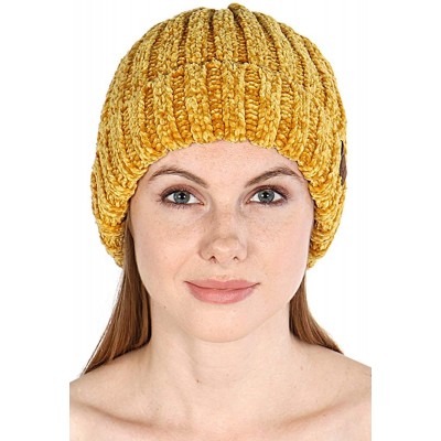 Skullies & Beanies Hand Knit Beanie Cap for Women- Soft Handmade Handknit Thick Cable Hat - Mustard 15 - CF18QT2SDCG $14.43