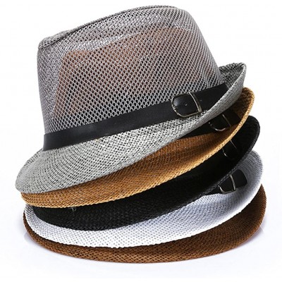 Fedoras Classic Short Brim Straw with Black Band Fedora Hat Caps - White - CJ12O415JTK $16.54