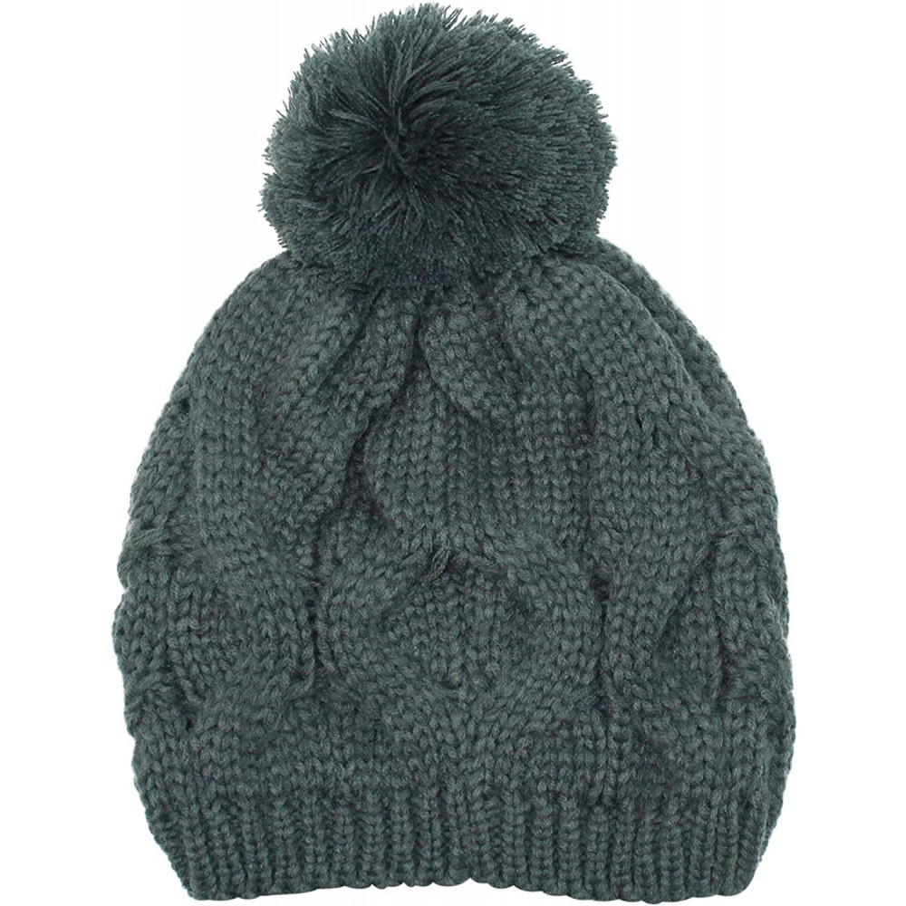 Skullies & Beanies Cable Knit Beanie Cap with Pom Pom - Gray - CT110FSEAM7 $15.61