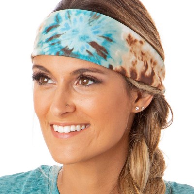 Headbands Adjustable & Stretchy Wide Printed Xflex Headbands for Women Girls & Teens (Xflex Tan/Blue Tie Dye 1pk) - CZ18K0SD5...