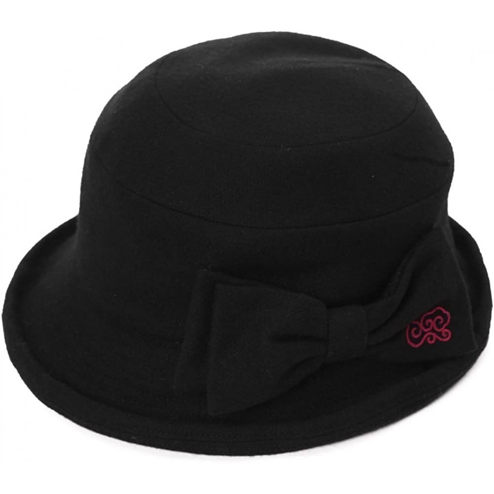 Bucket Hats Ladies Wool Cloche Hats Winter Bucket Hat 1920s Vintage Derby Hat Foldable - 89501_black - CH187CM5389 $16.80