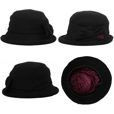 Bucket Hats Ladies Wool Cloche Hats Winter Bucket Hat 1920s Vintage Derby Hat Foldable - 89501_black - CH187CM5389 $16.80