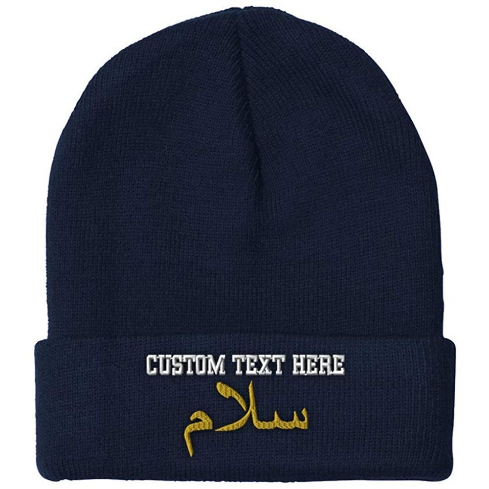 Skullies & Beanies Custom Beanie for Men & Women Peace Salam Arabic A Embroidery Skull Cap Hat - Navy - CH18ZWOLM6H $20.02