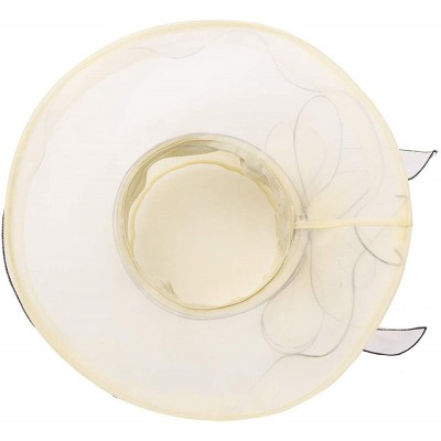 Sun Hats Women Organza Wide Brim Sun Hat with Large Flower Church Party Wedding Cap - Beige B - C118RN5RMEC $34.32