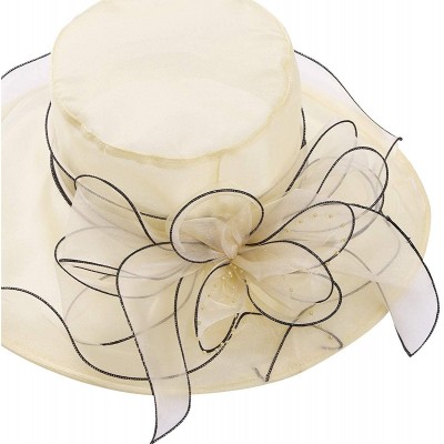 Sun Hats Women Organza Wide Brim Sun Hat with Large Flower Church Party Wedding Cap - Beige B - C118RN5RMEC $34.32