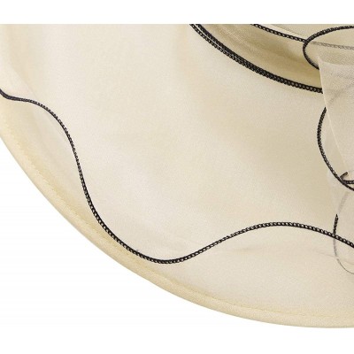 Sun Hats Women Organza Wide Brim Sun Hat with Large Flower Church Party Wedding Cap - Beige B - C118RN5RMEC $34.32