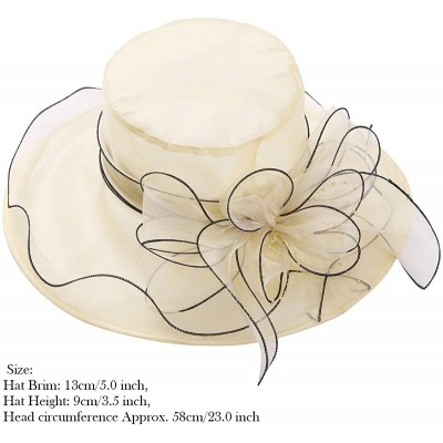 Sun Hats Women Organza Wide Brim Sun Hat with Large Flower Church Party Wedding Cap - Beige B - C118RN5RMEC $34.32