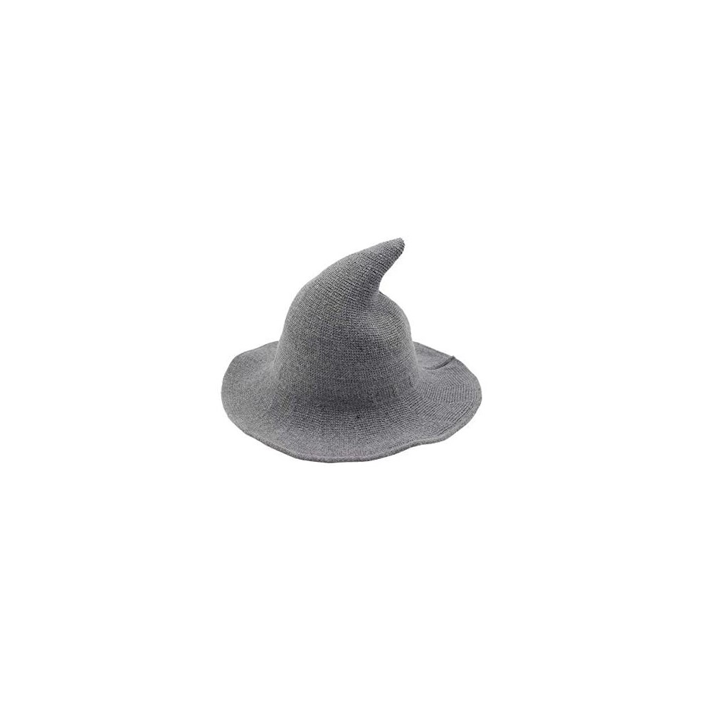 Fedoras US Womens Fashions Cute Wool Big Brimmed Witch Pointed Hats Knitted Wizard's Solid Color Bucket Cap - Light Grey - C5...