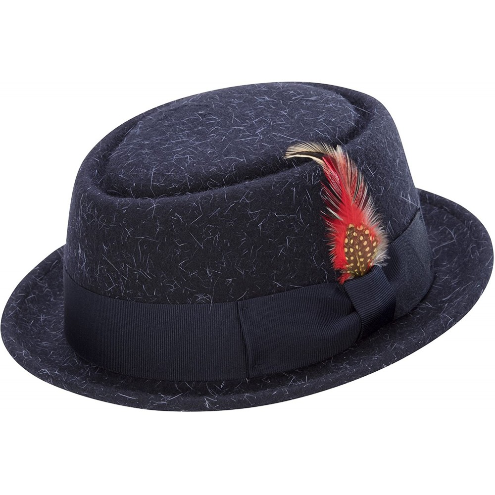 Fedoras Soft Rabbit Wool Snap Brim Pork Pie Teardrop Dent Hat H-52 - Navy - CW185UQZQKL $45.66