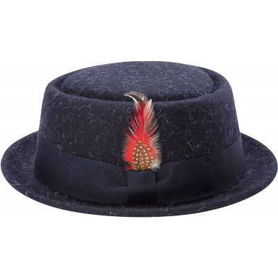 Fedoras Soft Rabbit Wool Snap Brim Pork Pie Teardrop Dent Hat H-52 - Navy - CW185UQZQKL $45.66