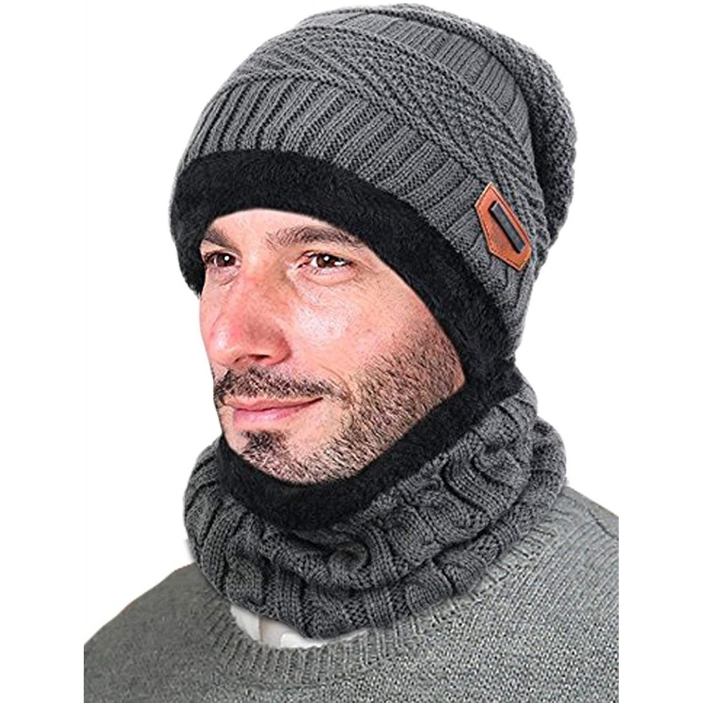 Skullies & Beanies Winter Beanie Hat Scarf Set Warm Knit Hat Thick Skull Cap for Men Women - Light Grey - C418I0RCRHL $10.33