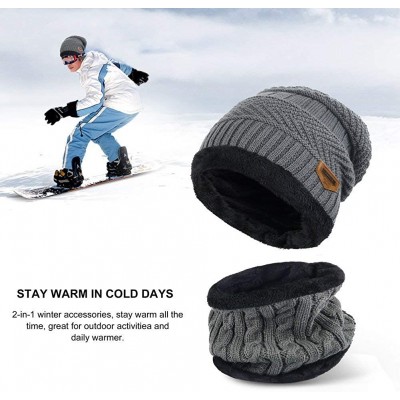 Skullies & Beanies Winter Beanie Hat Scarf Set Warm Knit Hat Thick Skull Cap for Men Women - Light Grey - C418I0RCRHL $10.33