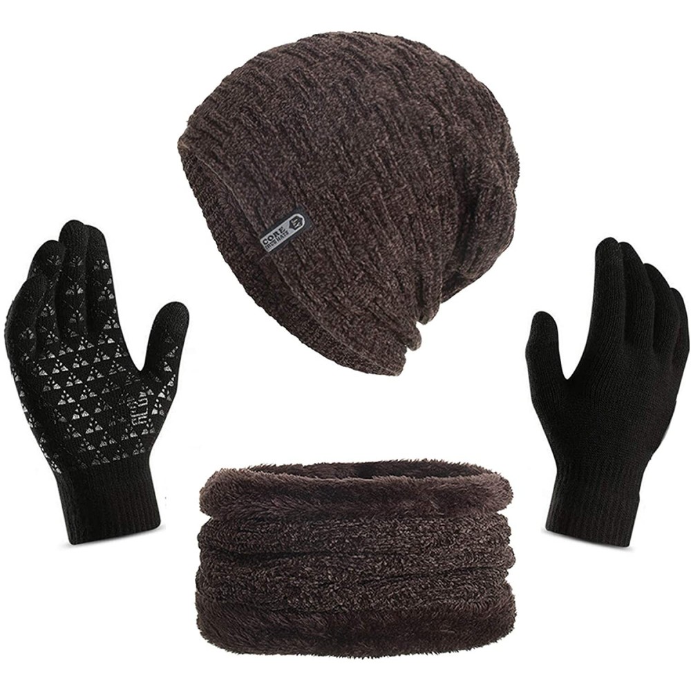 Skullies & Beanies Hat Beanie Scarf Scarves Gloves Combo Adult Women Men Winter Warm Snow Skull Cap Set Touch Glove Mittens J...