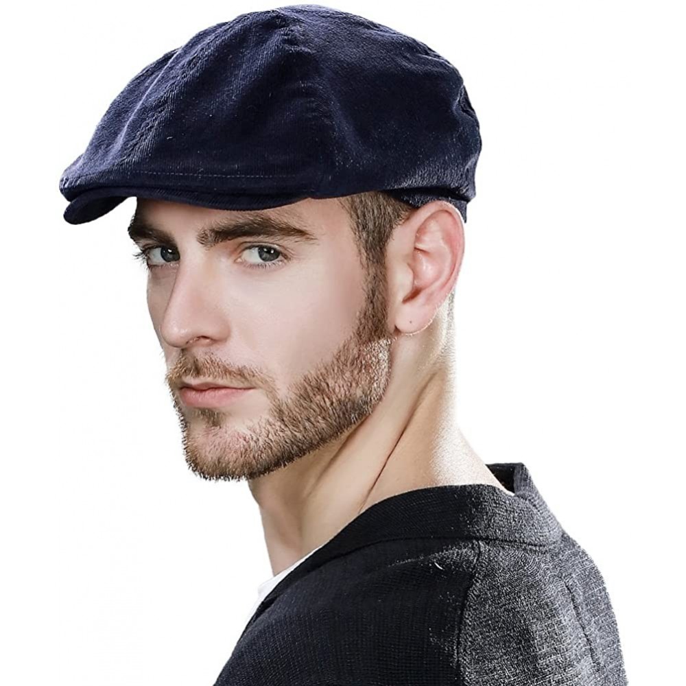 Newsboy Caps Mens Flat Duckbill Hat Newsboy Driving Cap PU Visor 6-Panel 57-59CM - 89094-navy2 - CI18A6W5RAD $21.24