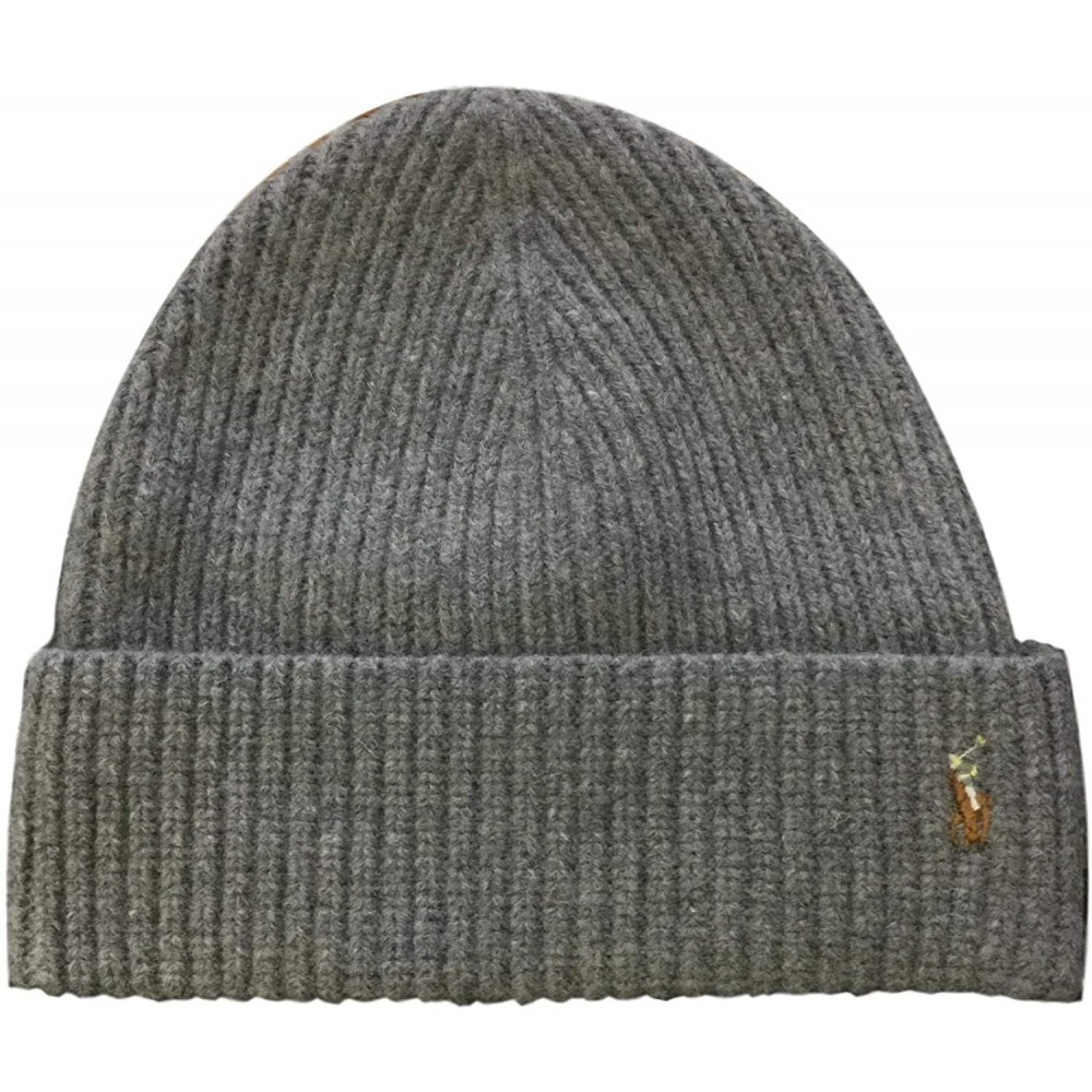 Skullies & Beanies Ralph Lauren Mens Pony Logo Skull Cap Beanie Hat - Fawn Grey - CL18K2ZE0WA $26.21