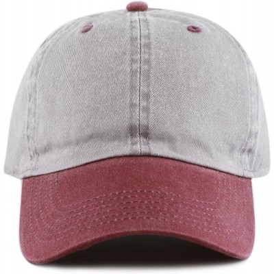 Baseball Caps 100% Cotton Pigment Dyed Low Profile Dad Hat Six Panel Cap - 2. Grey Burgundy - CP17XE582IZ $10.96