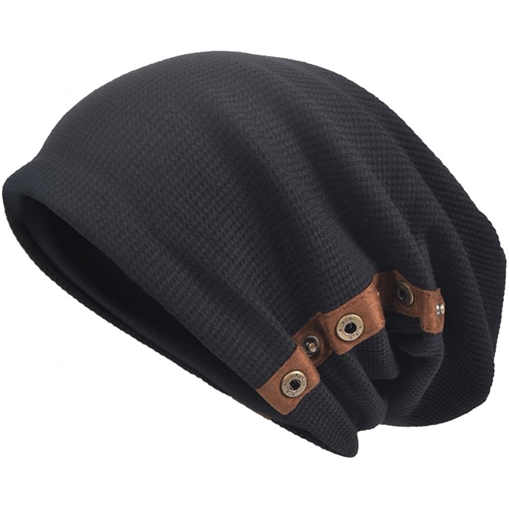 Skullies & Beanies Men's Oversize Slouch Beanie Slouchy Skullcap Large Baggy Hat - Button-black - CX188DMKK7H $12.55