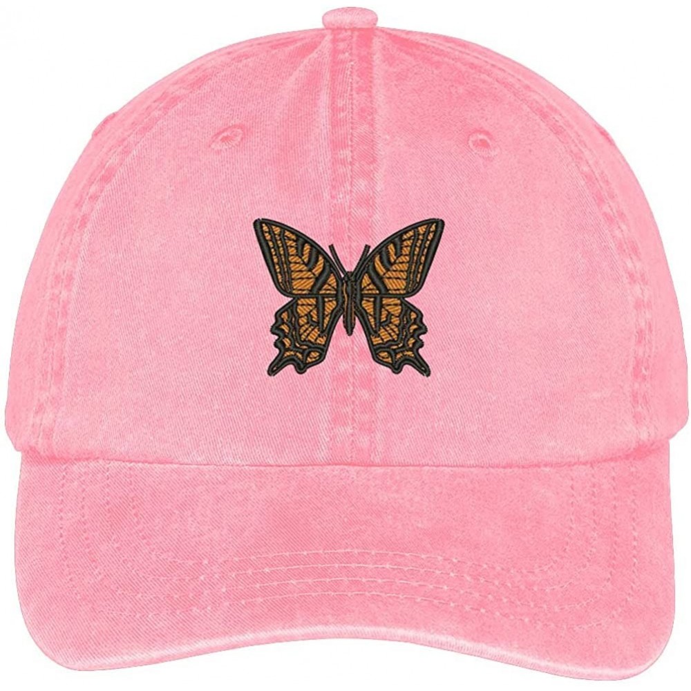 Baseball Caps Butterfly Embroidered Washed Cotton Adjustable Cap - Pink - C412IFNSHG9 $18.04