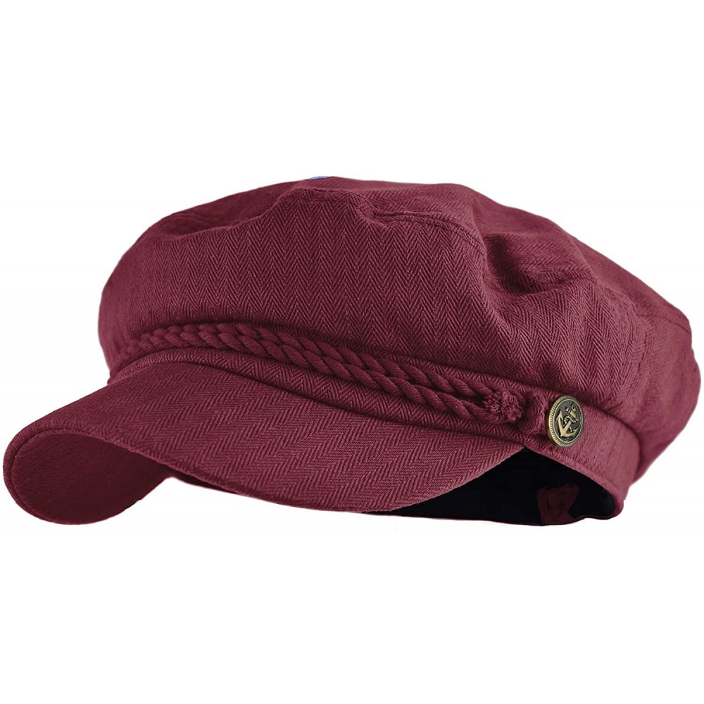 Newsboy Caps Mens Women Mariner Skipper Cap Cotton Greek Fisherman Hat Newsboy Sailor Fiddler Cap - Burgundy - CK18R3YE68S $1...