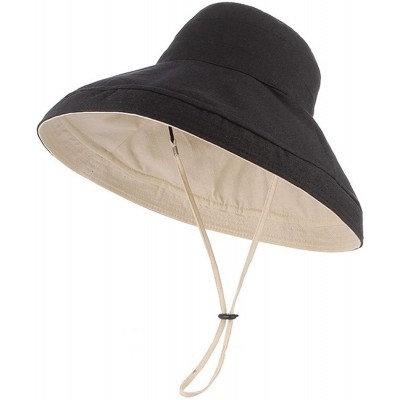 Sun Hats Sun Hats Women Bucket Floppy Cotton Hat Wide Brim Summer Beach Caps Packable UV UPF 50+ - Black - CL18R3DO34D $10.41