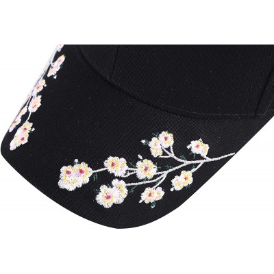 Baseball Caps Embroidered Cotton Baseball Cap Adjustable Snapback Dad Hat - Plum Blossom Black - CY18SUX4GDR $9.98