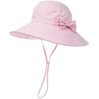 Bucket Hats Womens UPF50 Cotton Packable Sun Hats w/Chin Cord Wide Brim Stylish 54-60CM - 69038_pink - CT12E73Y9MR $23.06