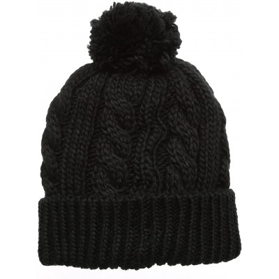 Skullies & Beanies Women's Thick Oversized Cable Knitted Fleece Lined Pom Pom Beanie Hat with Hair Tie. - 1 Black&1 Red - C11...