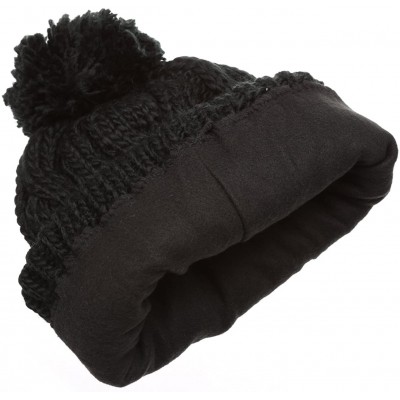 Skullies & Beanies Women's Thick Oversized Cable Knitted Fleece Lined Pom Pom Beanie Hat with Hair Tie. - 1 Black&1 Red - C11...