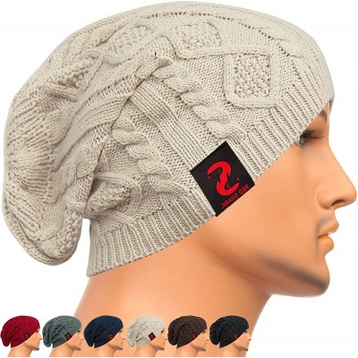 Skullies & Beanies Unisex Adult Winter Warm Slouch Beanie Long Baggy Skull Cap Stretchy Knit Hat Oversized - Khaki - C71291EZ...